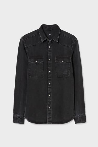Teens & young adults - CLOCKHOUSE - denim shirt - regular fit - Kent collar - denim-dark gray