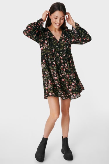 Mujer - CLOCKHOUSE - vestido - de flores - negro