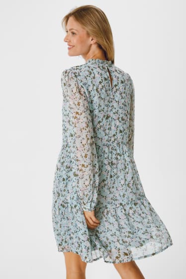 Dámské - Áčkové šaty - s květinovým vzorem - mátově zelená