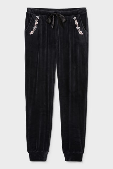 Donna - Pantaloni del pigiama vellutata - da materiali riciclati - nero