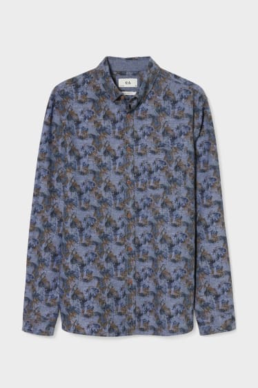 Men - Shirt - regular fit - button-down collar - dark blue-melange