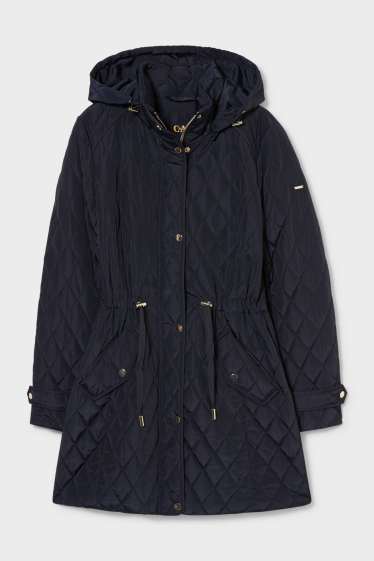 Women - Quilted coat with hood - dark blue