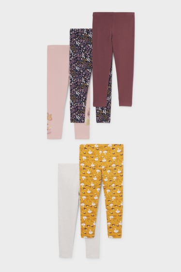 Niños - Pack de 5 - leggings térmicos - algodón orgánico - rosa / azul