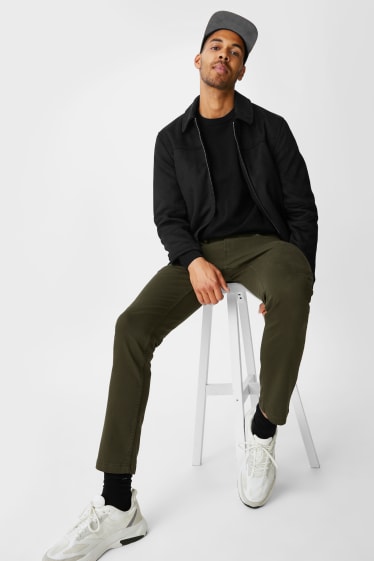 Hommes - Pantalon de toile - slim fit - vert foncé