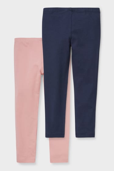 Kinderen - Set van 2 - legging - roze / donkerblauw
