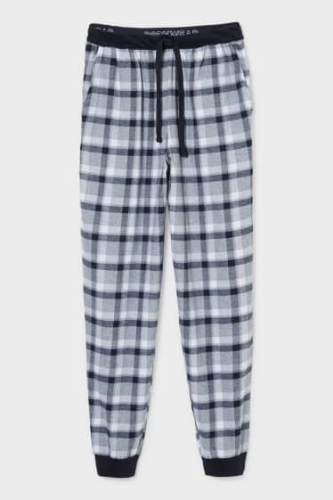 Uomo - Pantaloni pigiama di flanella - a quadretti - blu scuro
