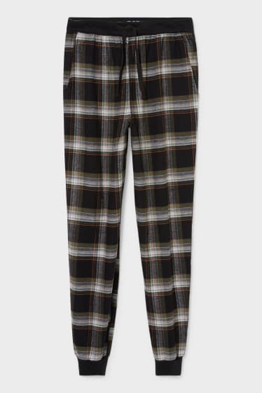 Hommes - Pantalon de pyjama en flanelle - à carreaux - vert foncé / noir