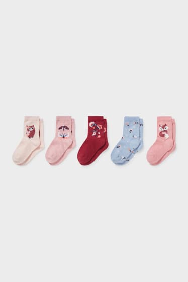 Kinderen - Set van 5 - sokken - roze / rood
