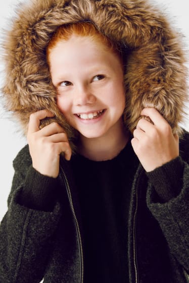 Kinder - Mantel mit Kapuze - Woll-Mix - schwarz