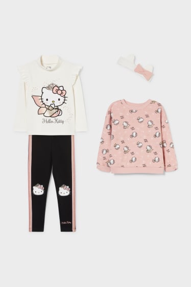 Dzieci - Hello Kitty - zestaw - 2 bluzki, legginsy i opaska na włosy - biały / jasnoróżowy