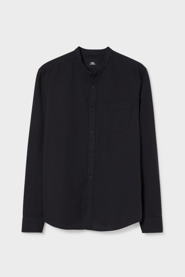 Men - CLOCKHOUSE - shirt - regular fit - band collar - black