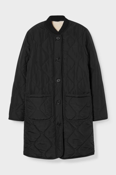 Dámské - Oboustranný prošívaný kabát - černá