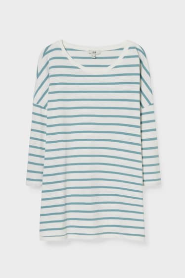 Women - Long sleeve top - striped - white / turquoise