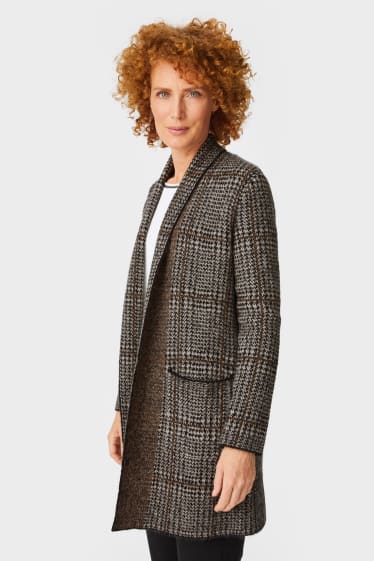 Damen - Strickjacke - kariert - schwarz