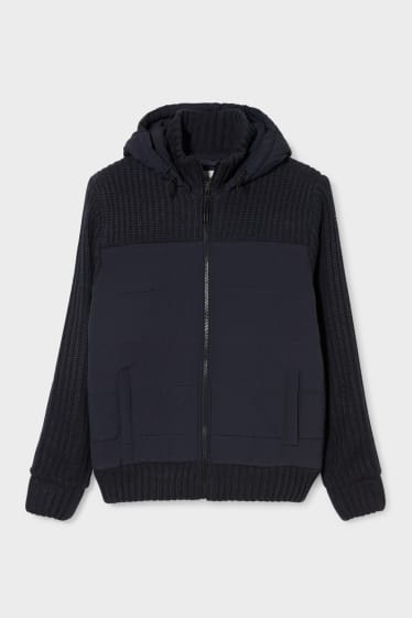 Men - Cardigan with hood - dark blue