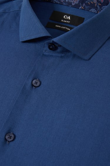 Mężczyźni - Koszula biznesowa - slim fit - kołnierzyk włoski - niebieski