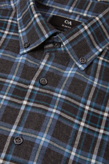 Herren - Businesshemd - Slim Fit - Button-down - kariert - dunkelblau
