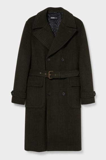 Men - Trench coat - wool blend - check - dark green