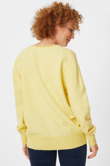 Damen - Feinstrick-Pullover - Glanz-Effekt - gelb