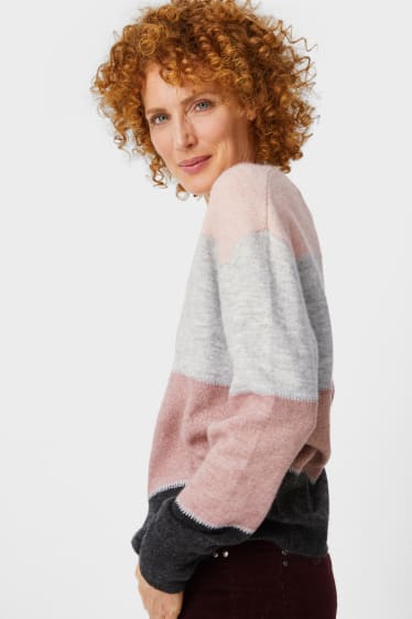 Kobiety - Sweter - efekt połysku - w paski - jasnoróżowy