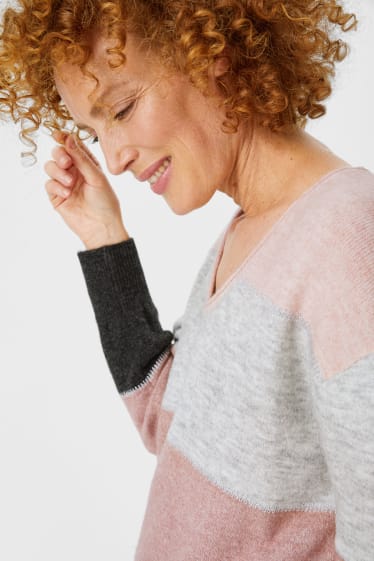 Kobiety - Sweter - efekt połysku - w paski - jasnoróżowy