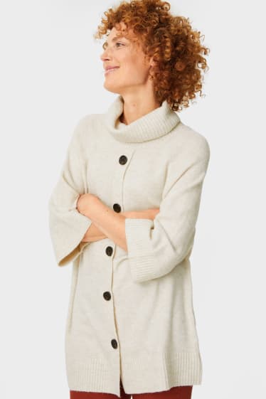 Femei - Pulover tricotat, cu guler rulat - alb melanj