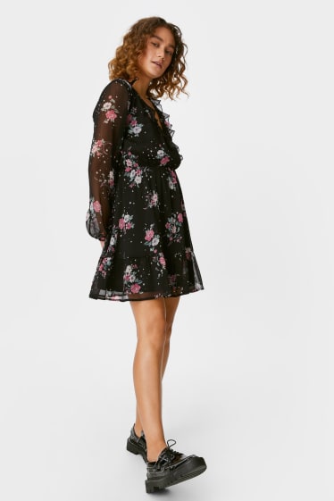 Femei - CLOCKHOUSE - rochie din șifon - cu flori - negru