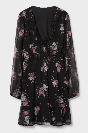 Dames - CLOCKHOUSE - jurk van chiffon - gebloemd - zwart
