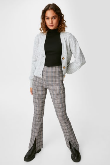 Donna - CLOCKHOUSE - pantaloni di stoffa - a zampa di elefante - a quadretti - grigio
