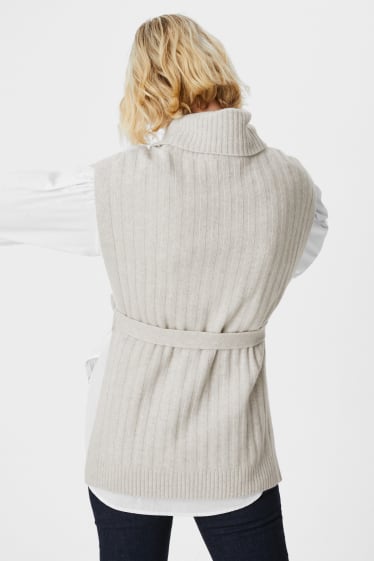 Donna - Gilè di cashmere con cintura da legare - grigio chiaro melange