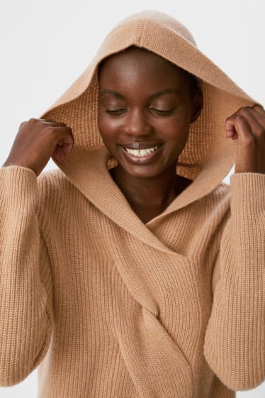 Women - Hooded cashmere jumper - havanna