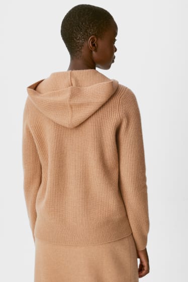 Women - Hooded cashmere jumper - havanna