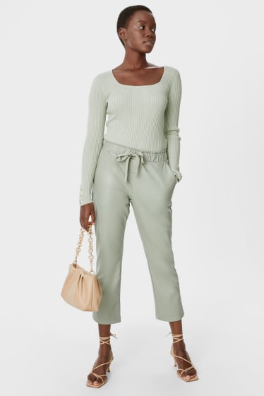 Women - Trousers - relaxed fit - faux leather - light green