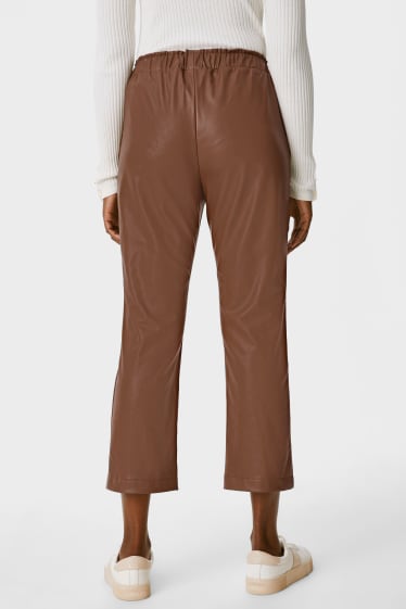 Women - Trousers - relaxed fit - faux leather - Colour espresso