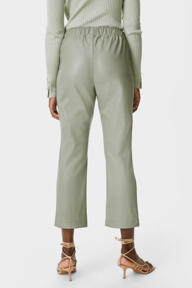 Women - Trousers - relaxed fit - faux leather - light green