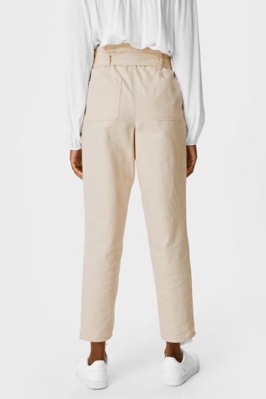 Women - Paper bag trousers - tapered fit - creme