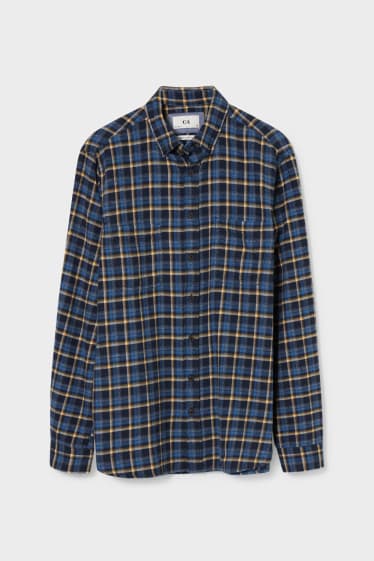 Heren - Flanellen overhemd - regular fit - button down - geruit - donkerblauw