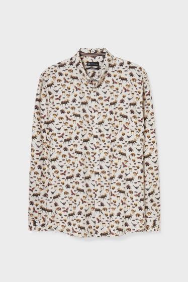 Heren - Flanellen overhemd - regular fit - button down - beige