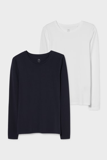 Kobiety - Wielopak, 2 szt. - koszulka z długim rękawem typu basic - ciemnoniebieski / biały