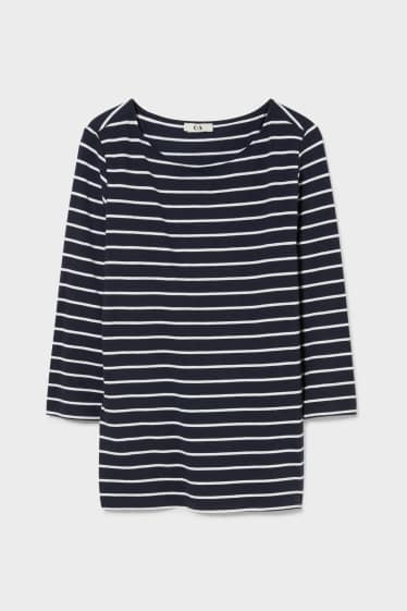 Femei - Tricou cu mânecă lungă - cu dungi - albastru închis
