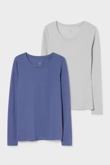 Femei - Multipack 2 buc. - tricou cu mânecă lungă Basic - gri / albastru închis