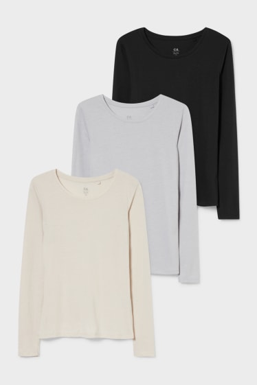 Mujer - Pack de 3 - camisetas de manga largas - negro / beis