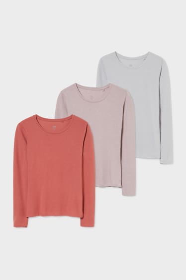 Mujer - Pack de 3 - camisetas de manga largas - gris / rosa