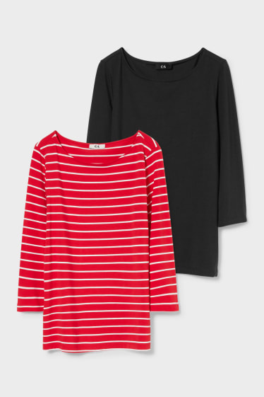 Mujer - Pack de 2 - camisetas de manga larga - rojo / azul oscuro