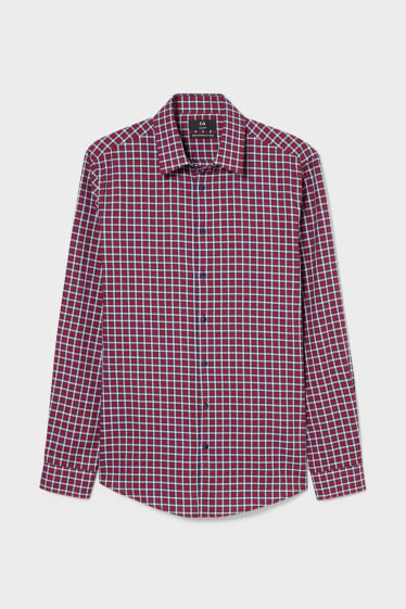 Pánské - Business košile - slim fit - kent - snadné žehlení - kostkovaná - červená/tmavomodrá