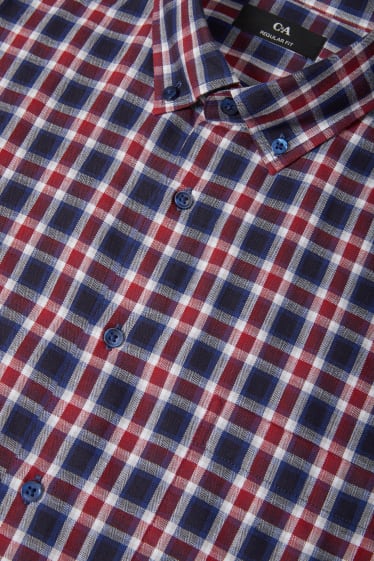 Heren - Fijngebreide trui en overhemd - regular fit - button down - bordeaux