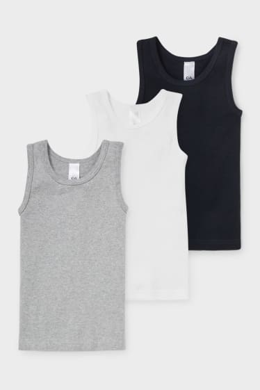 Kinder Buben - Multipack 3er - Singlet - weiß / grau