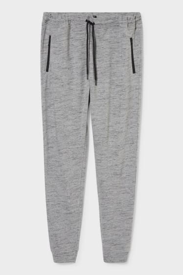 Pánské - CLOCKHOUSE - teplákové kalhoty - slim fit - světle šedá-žíhaná