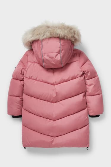 Kinder - Steppjacke mit Kapuze und Kunstfellbesatz - pink