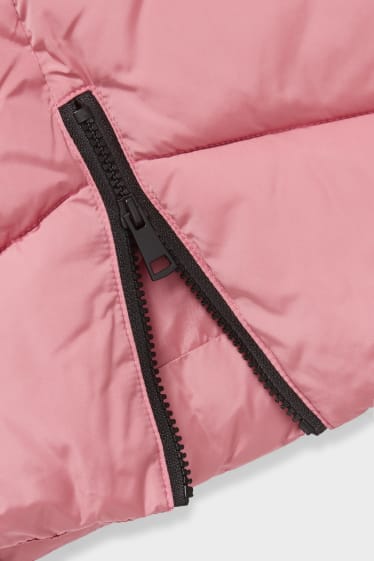 Children - Quilted jacket with hood and faux fur trim - pink